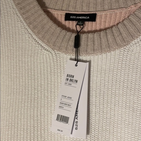 525 AMERICA BORN IN BKLYN Blocked Pullover SWEATER Pink white brown size small - Picture 2 of 5